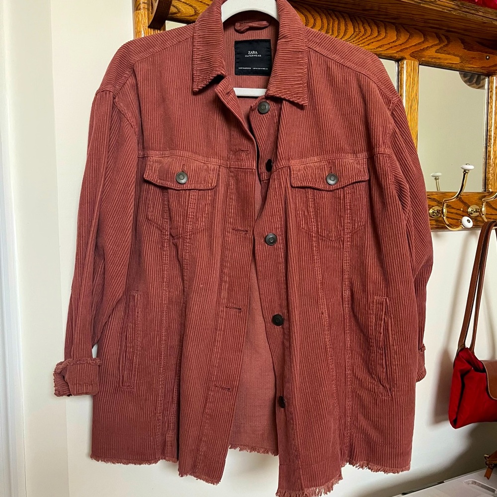 Zara dark red oversized corduroy shirt jacket size medium